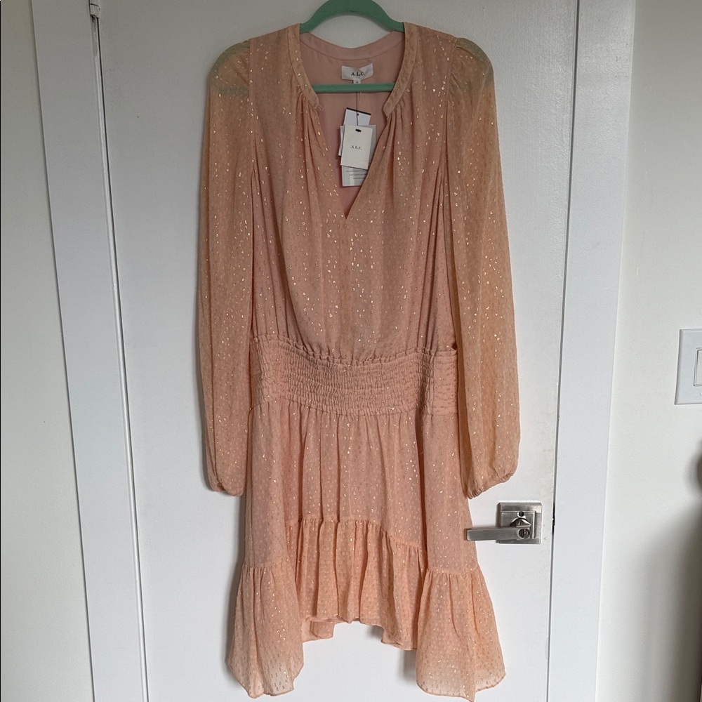 A.L.C. Shimmering Peach Long Sleeve Dress